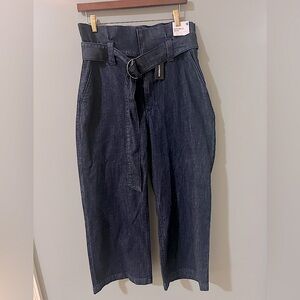 Express 10 Belted Cropped Wide Leg Super High Rise Rinse Denim Womens Jeans NWT